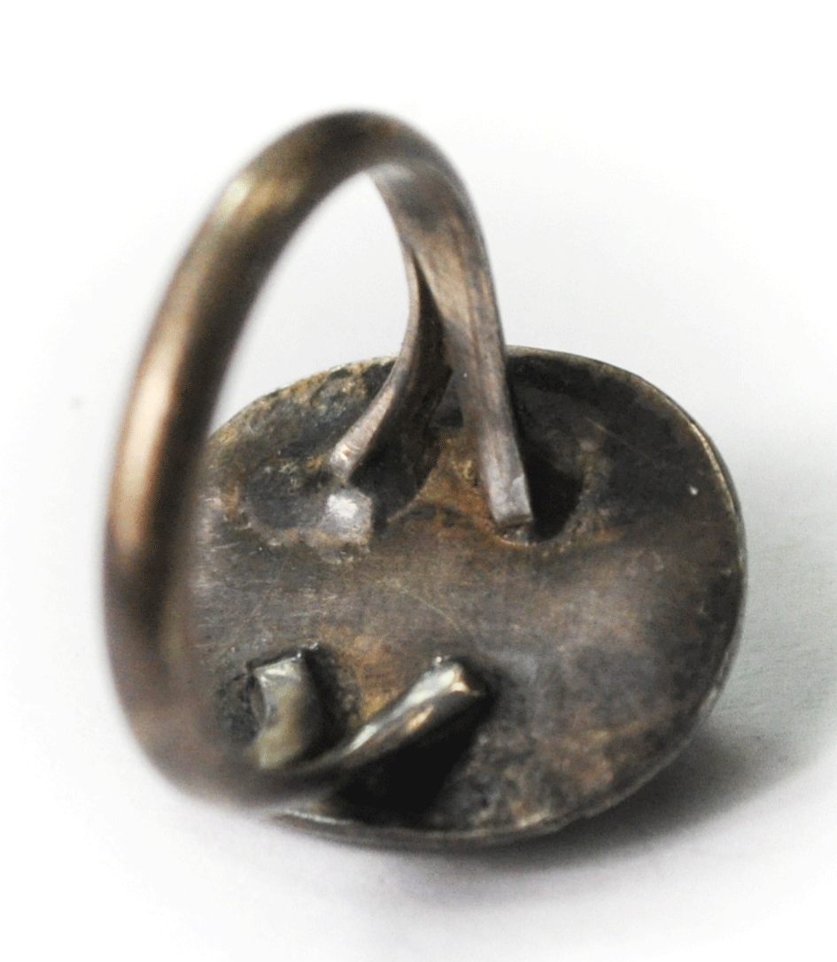 Antique Sterling Silver Turquoise Solitaire 19mm Band Size 6 Ring