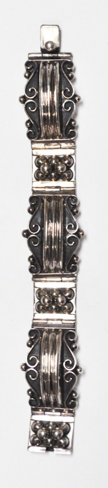 Sterling Silver Dot Cluster Scroll Stripe Link Bracelet 29mm 7-1/4"