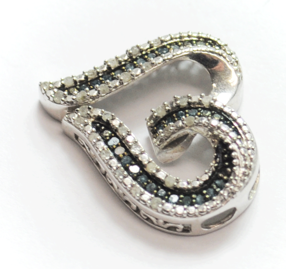 Sterling SK9 Blue & White Diamond Halo Lace Heart Pendant 27mm x 25mm Slide