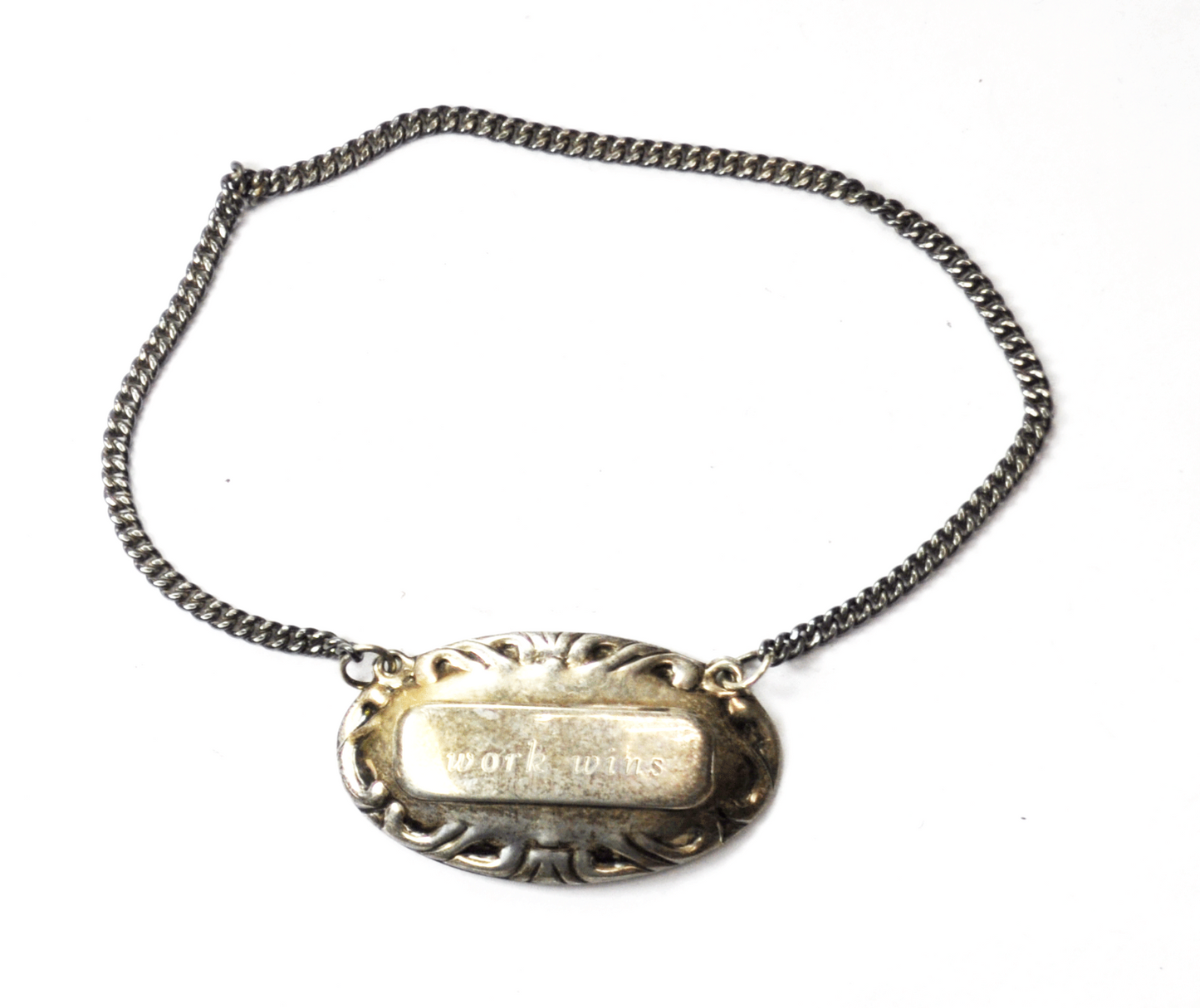 Sterling Silver Luggage Bottle Tag Bracelet Work Wins Mono 25mm 9"
