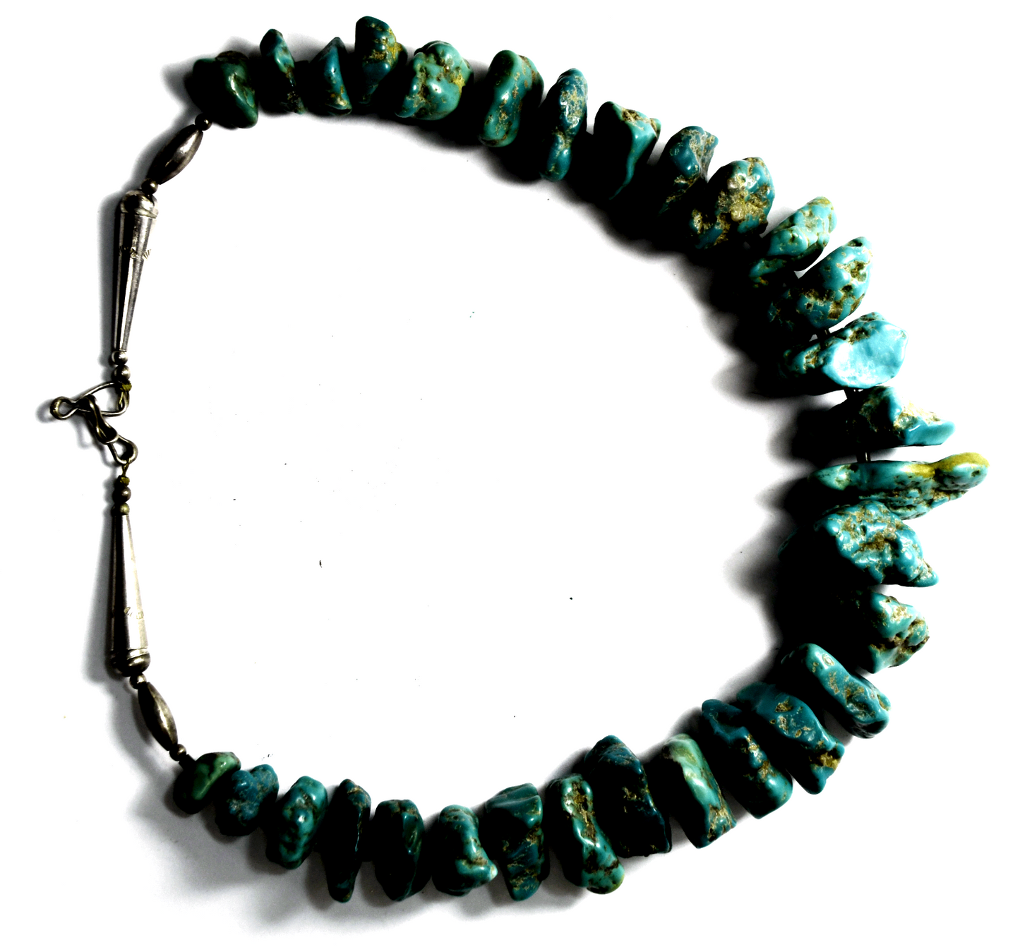 Sterling Silver Heavy Turquoise Chunk Graduated 13-32mm Bead 18.5" Necklace 154g
