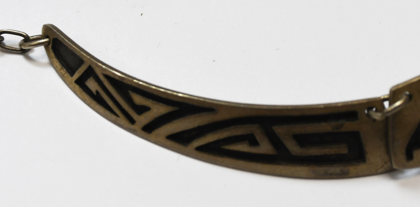 Sterling Silver Kachina Signed 19mm 3 Part Stripe Necklace 18"