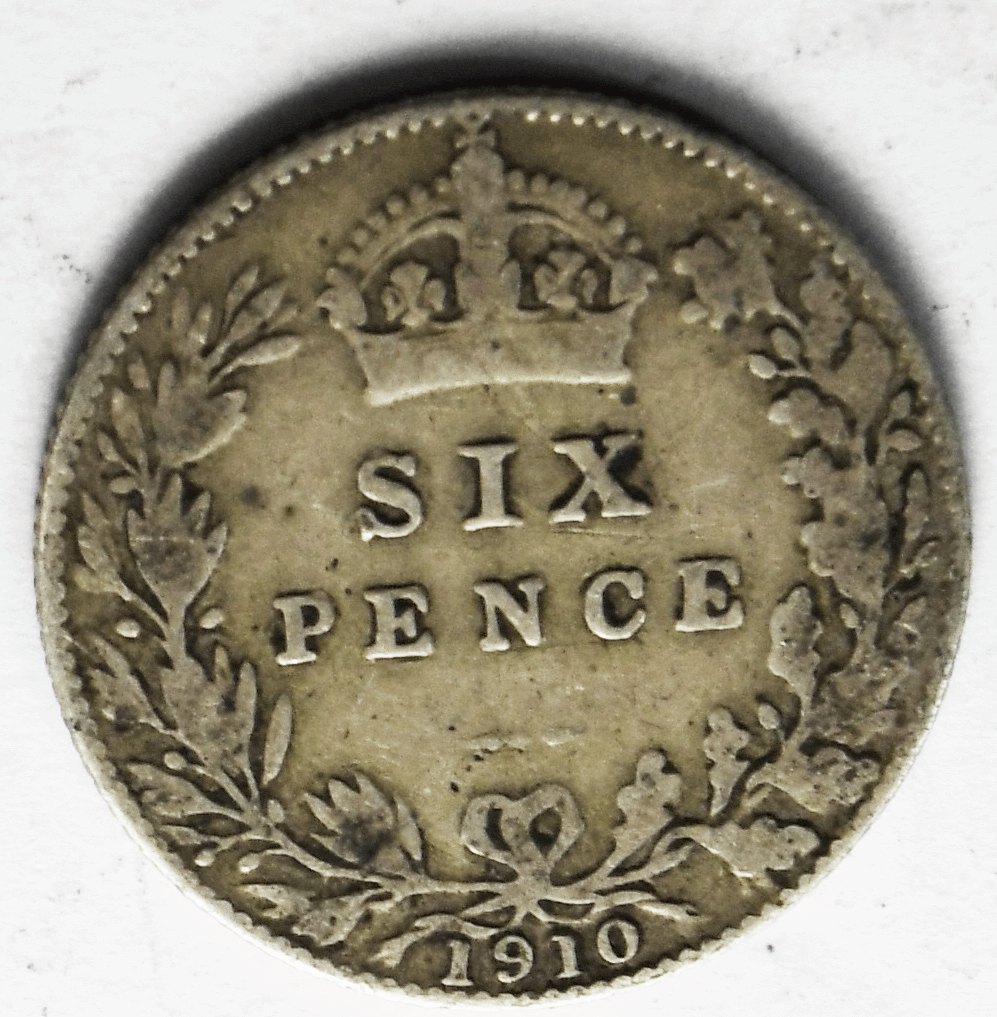 1910 Great Britain 6 Six Pence KM# 799 Silver Coin
