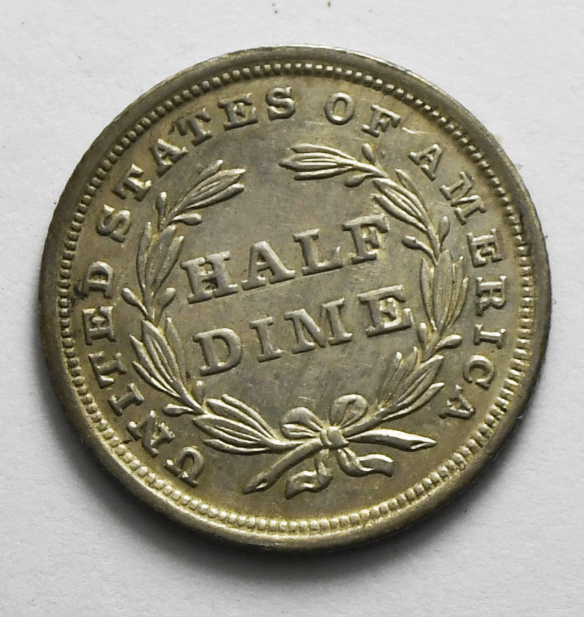 1838 H10c Seated Liberty Silver Half Dime Large Stars AU 5c