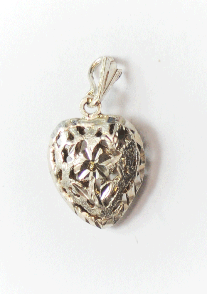 Sterling Silver Filigree Heart Scroll Pendant 26mm x 14mm x 5mm