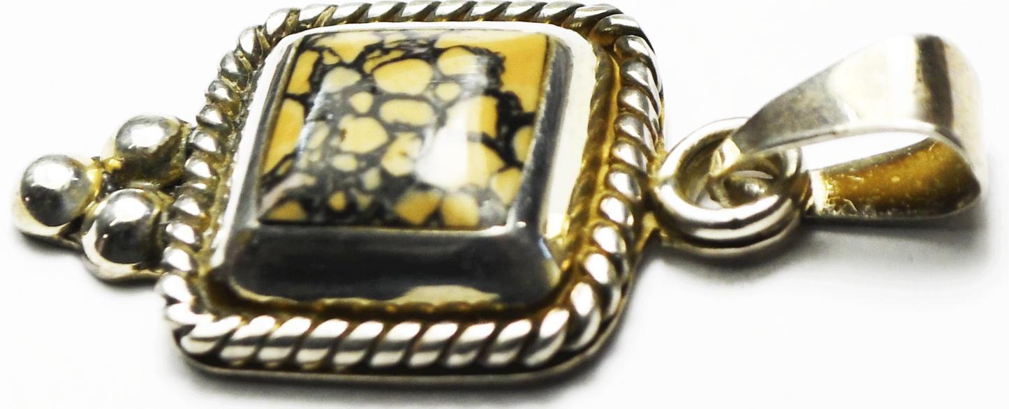 Sterling Silver Feathered Jasper Square Pendant 40mm x 18mm