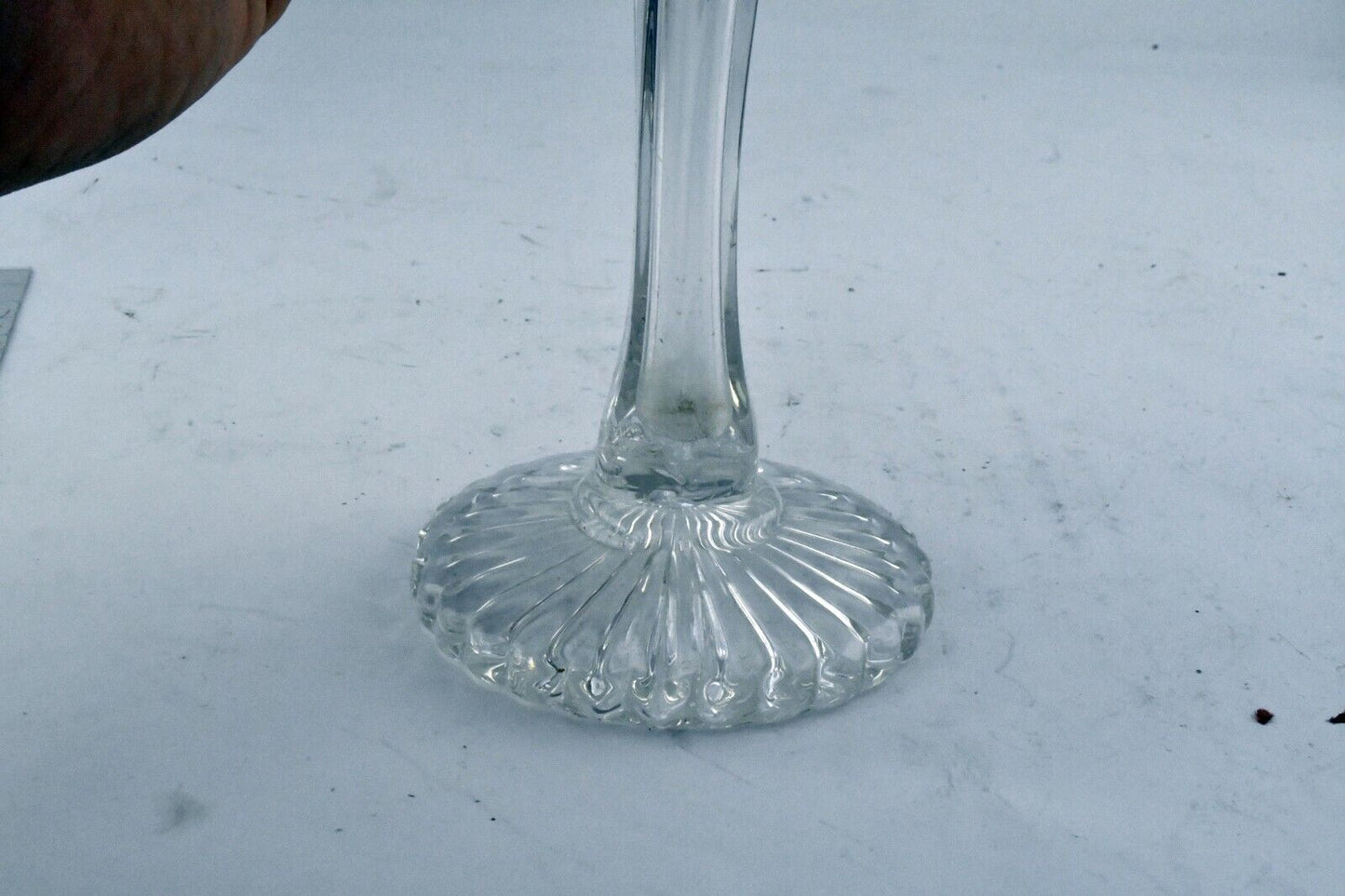 Vintage Molded Glass Fluted Footed Bud Vase 8 1/2" Tall