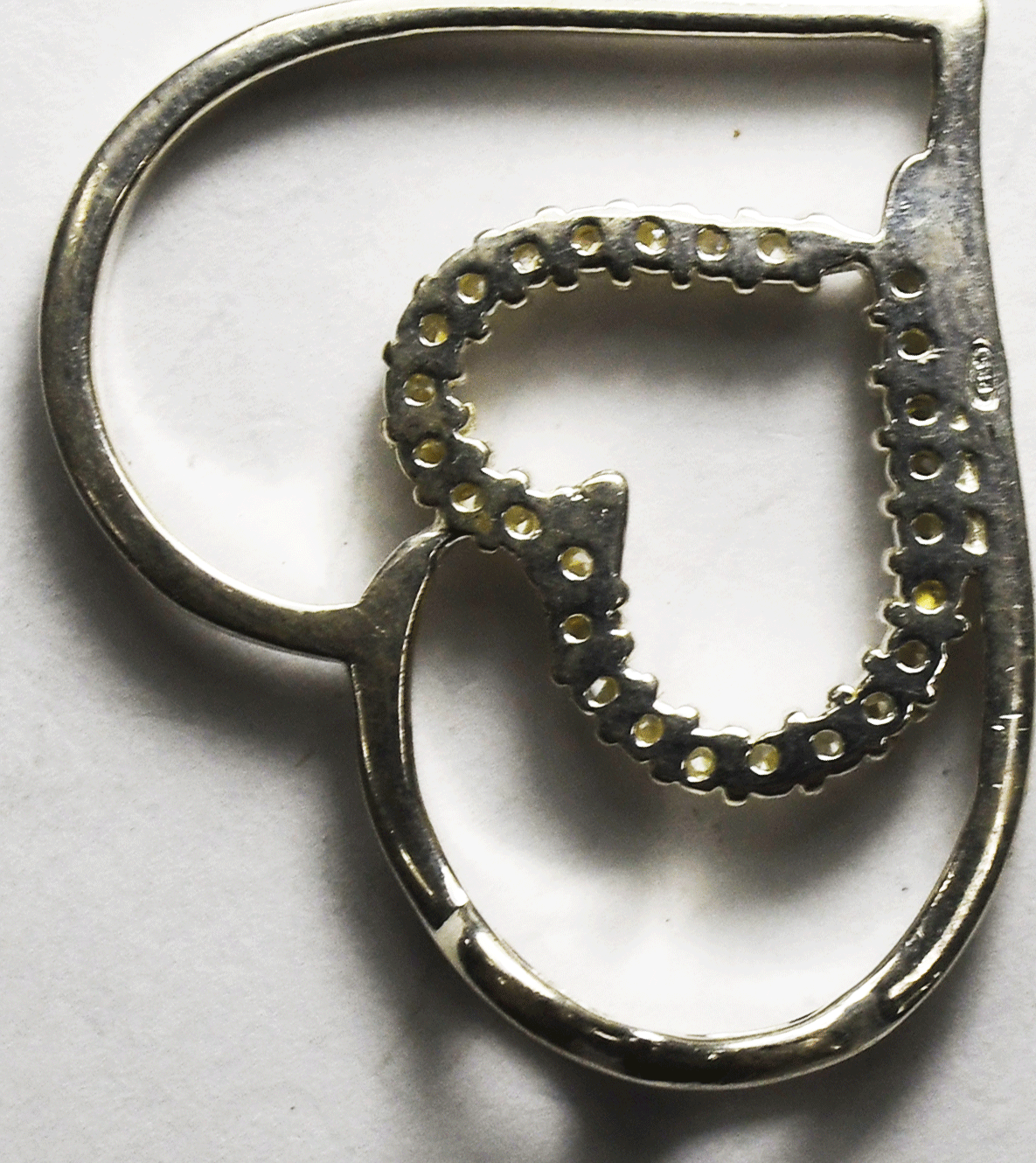 Sterling Silver CZ Halo Double Heart Valentines Slider Pendant 34mm x 28mm