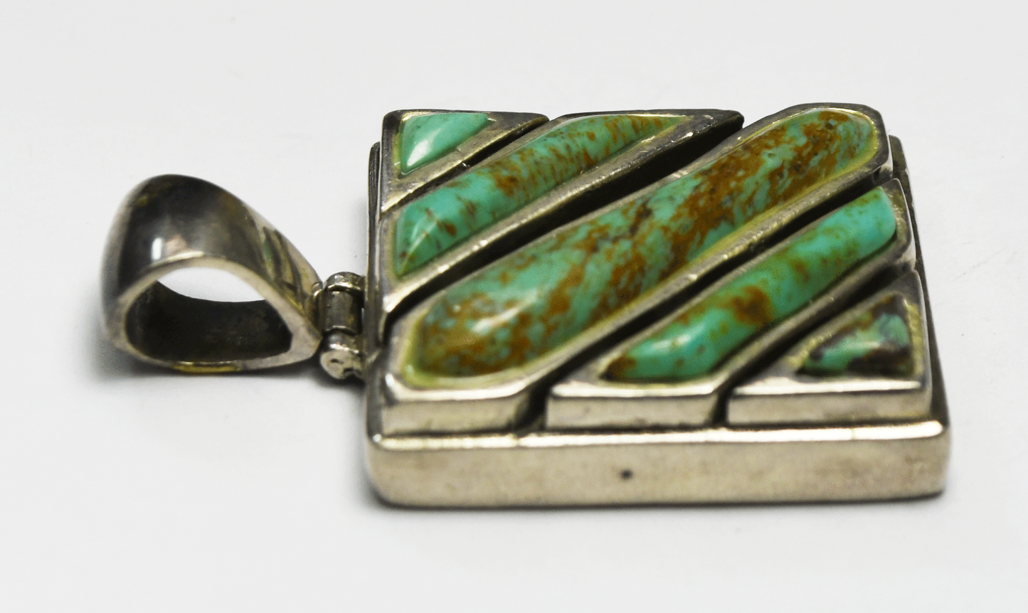 Sterling Silver Tiger Stripe Cutout Reverse Rectangle Pendant 45mm x 27mm