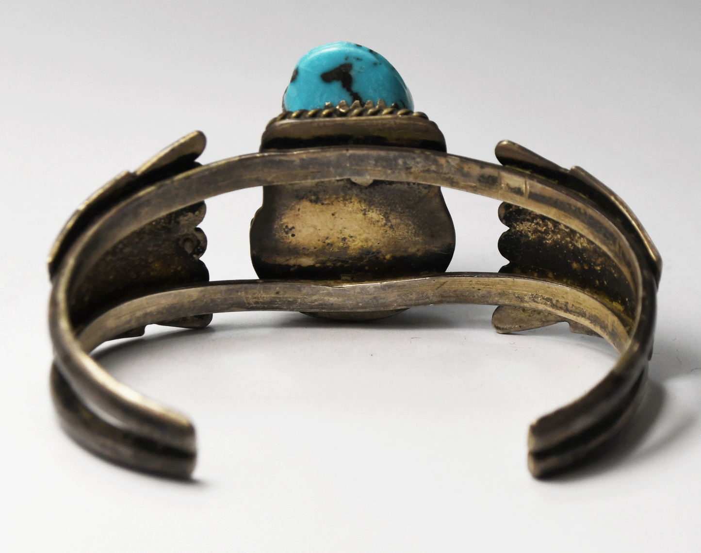 Sterling Striped Hooded Cuff Turquoise Frog Fetish Bracelet 6.5" Wrist 32mm