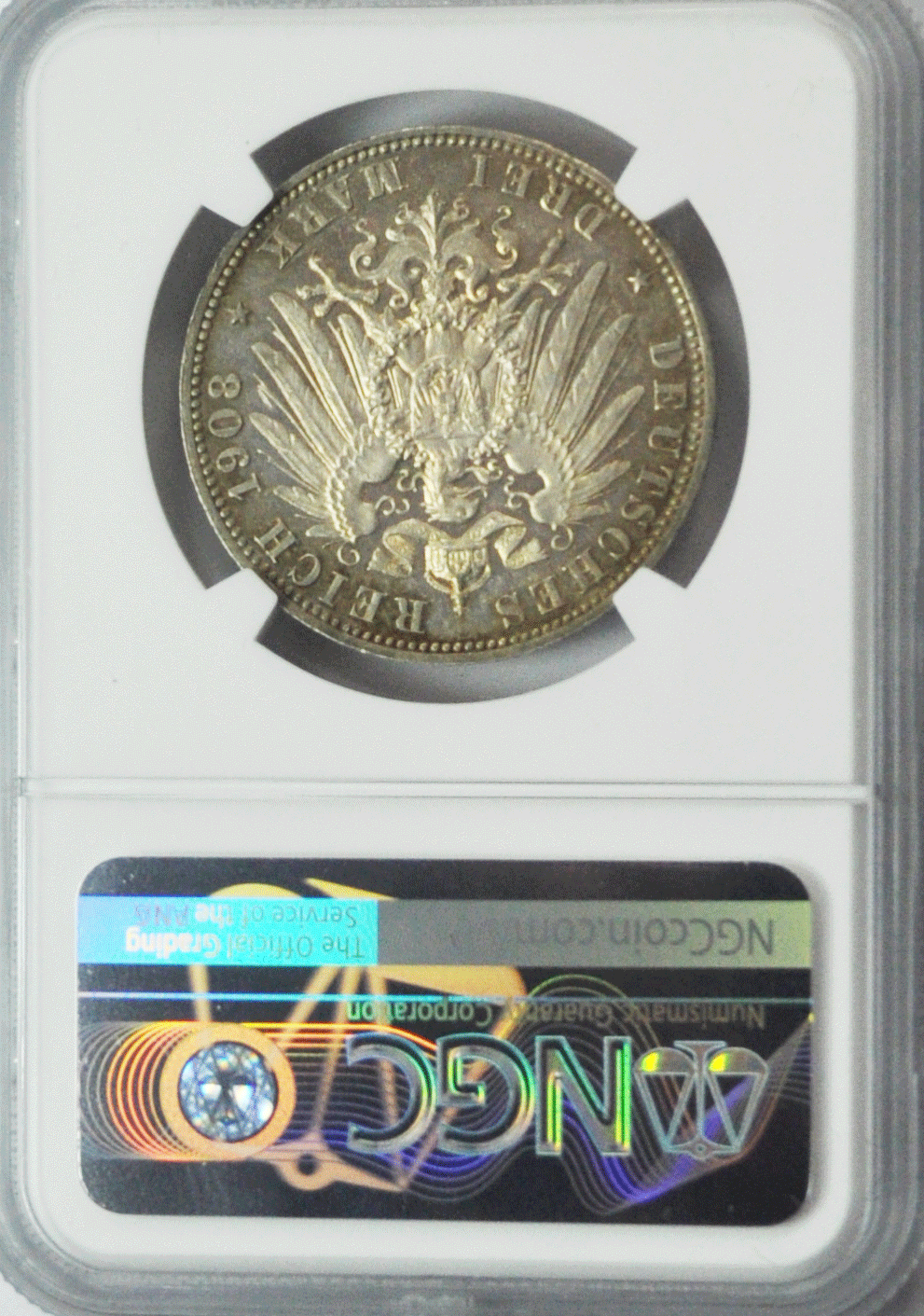 1908 J German States Hamburg 3 Three Mark Silver Proof KM# 620 NGC PF63