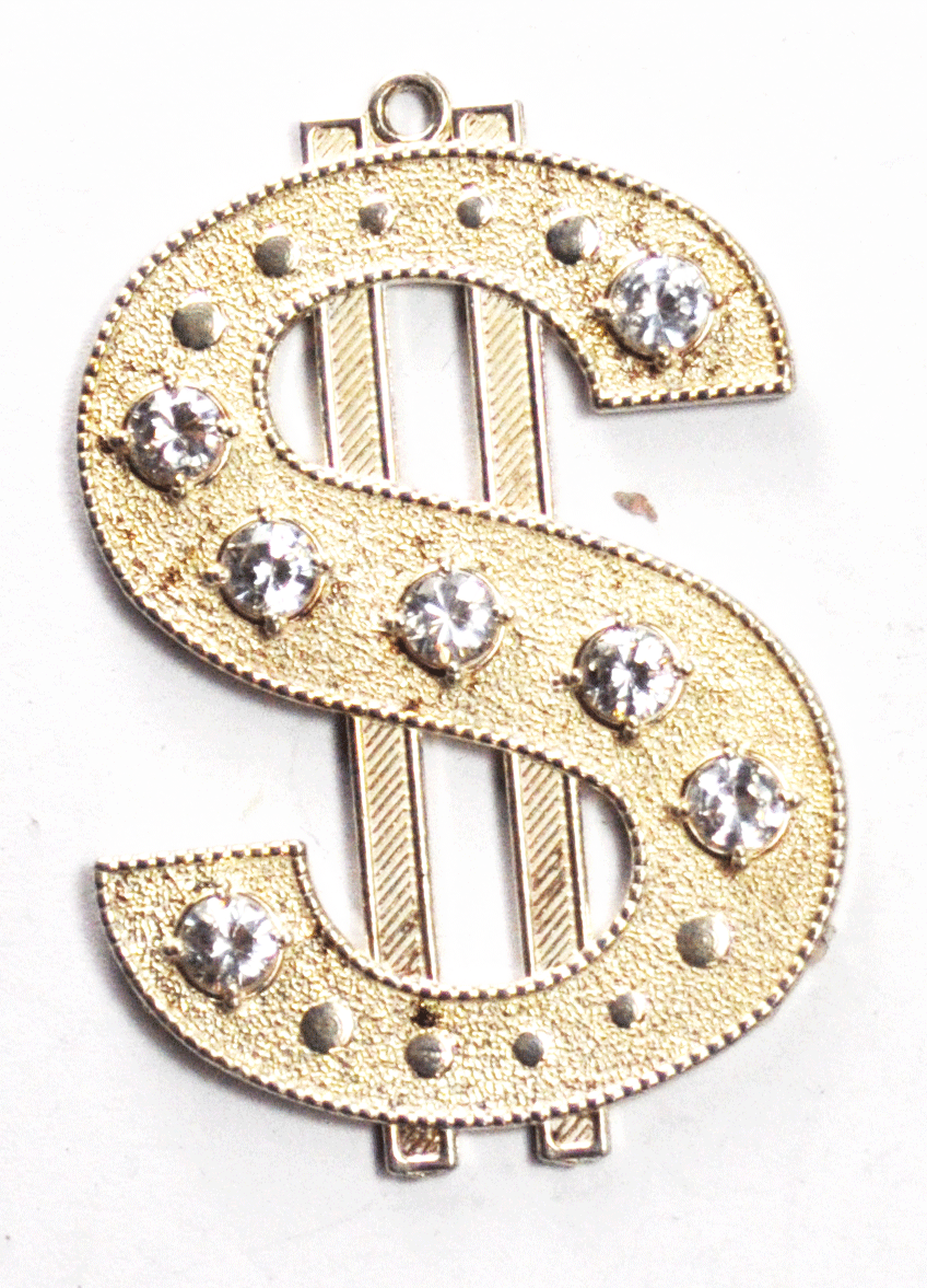 Sterling Silver Large CZ Dollar Sign 53mm x 35mm Pendant SMO