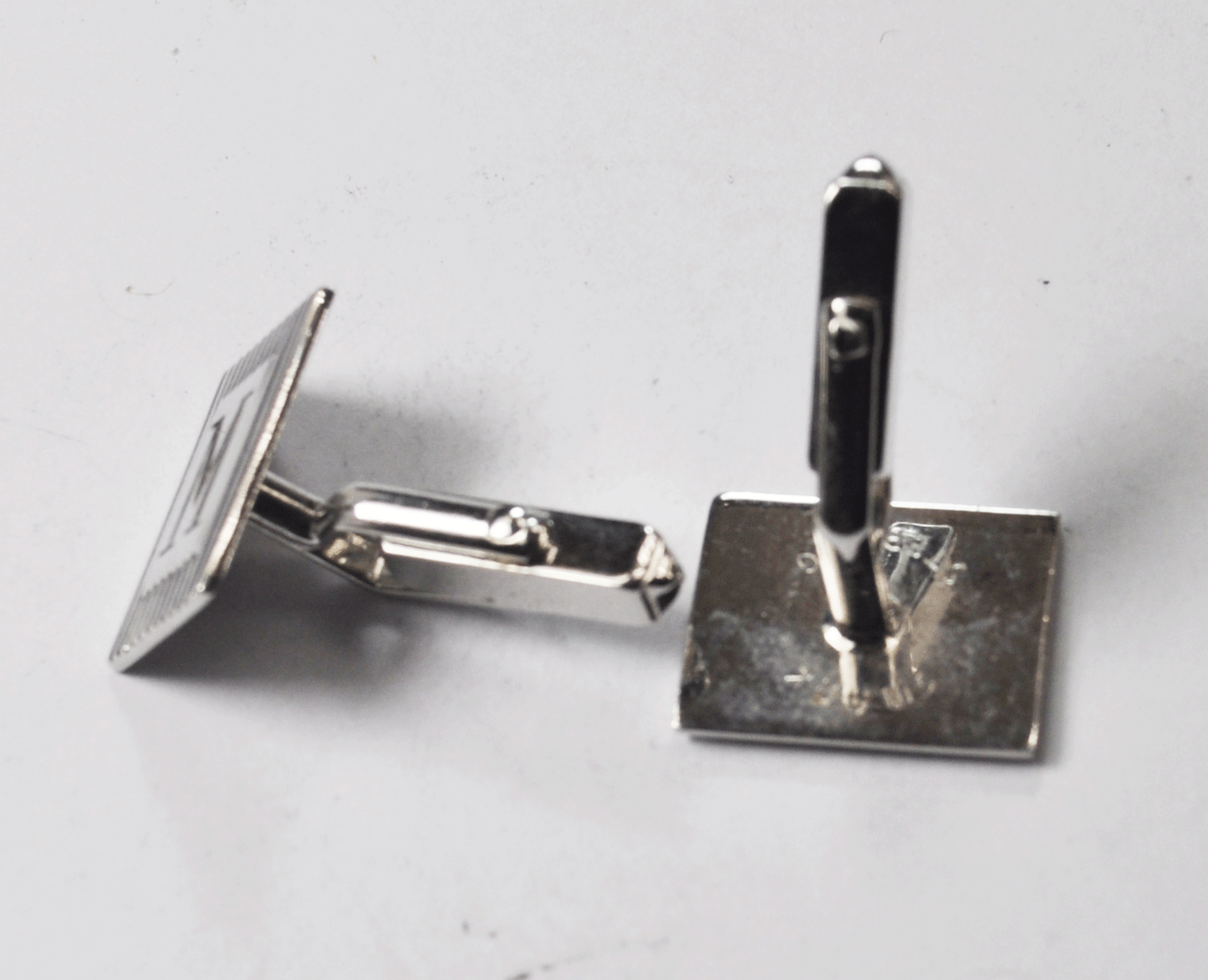 Sterling Silver Swank M Monogram Rectangle Stripe Cufflinks 17mm x 13mm