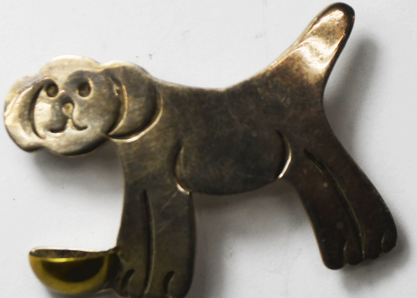 Sterling Silver Two Tone Dog Brass Bowl Brooch Pin 41mm x 28mm
