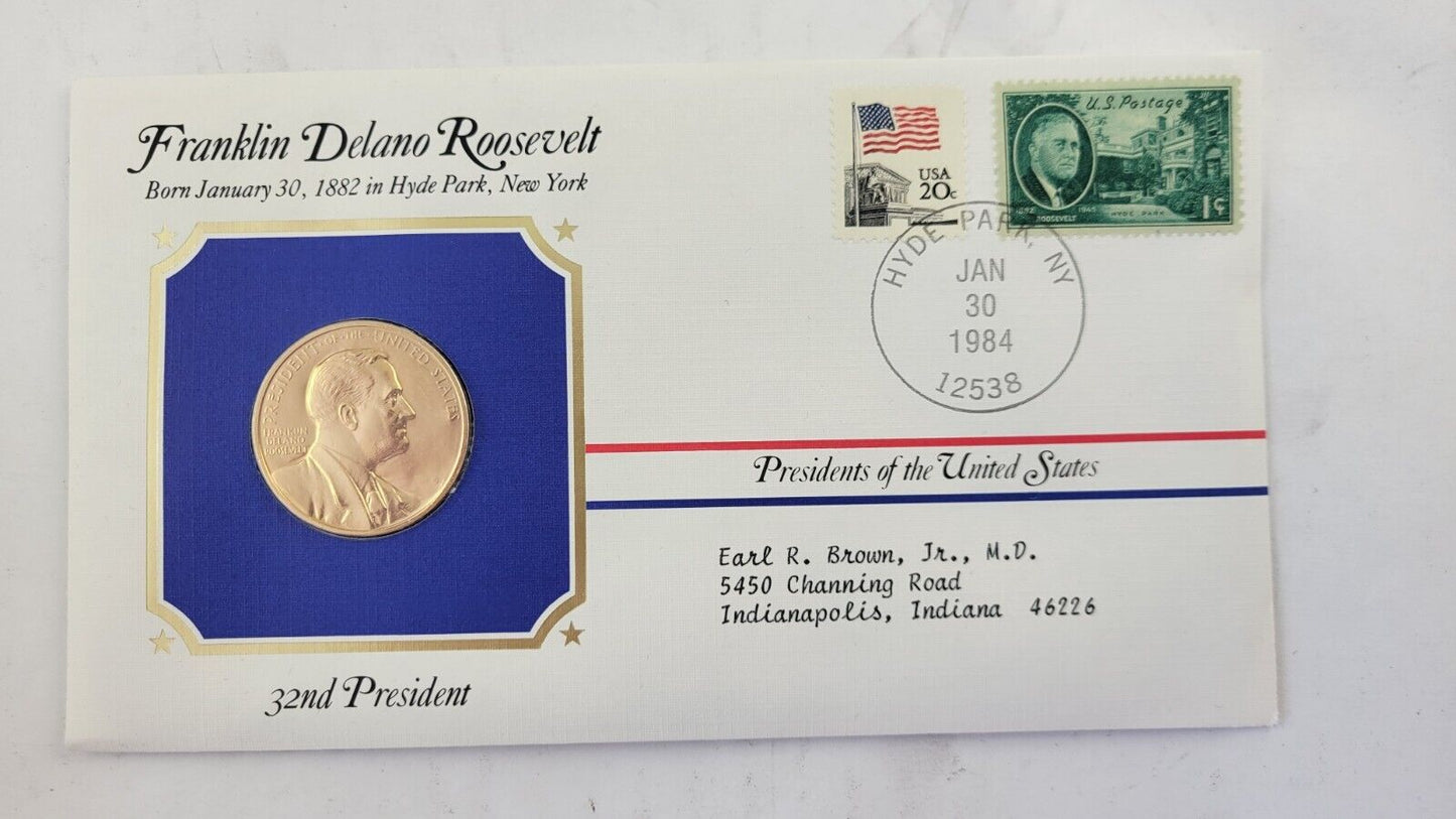 F D Roosevelt Presidential Covers Medal Postal Commemorative Society Gold Plated