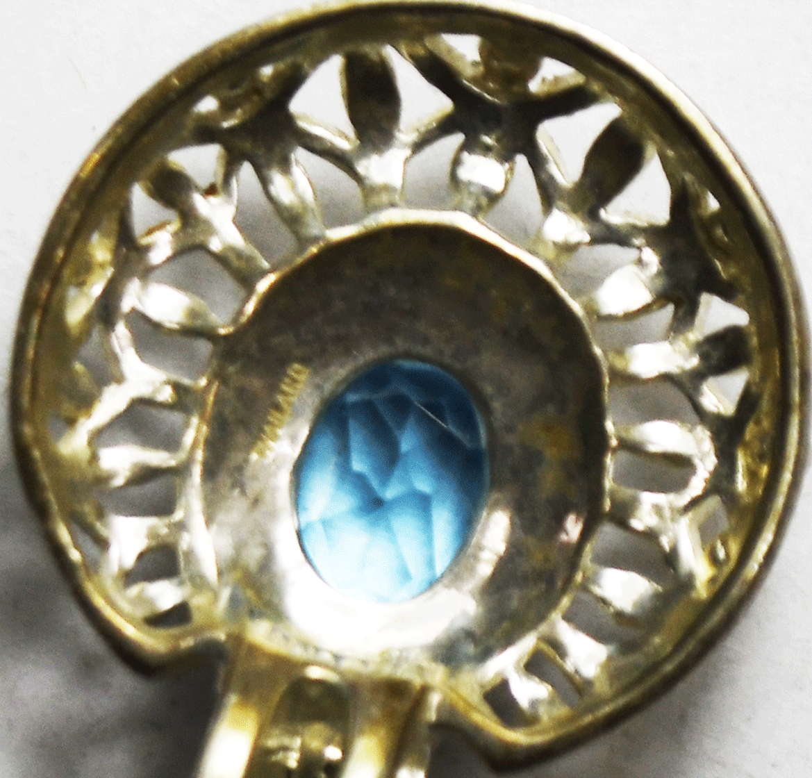 Sterling Silver Oval Blue Topaz Filigree Round Pendant 31mm x 23mm