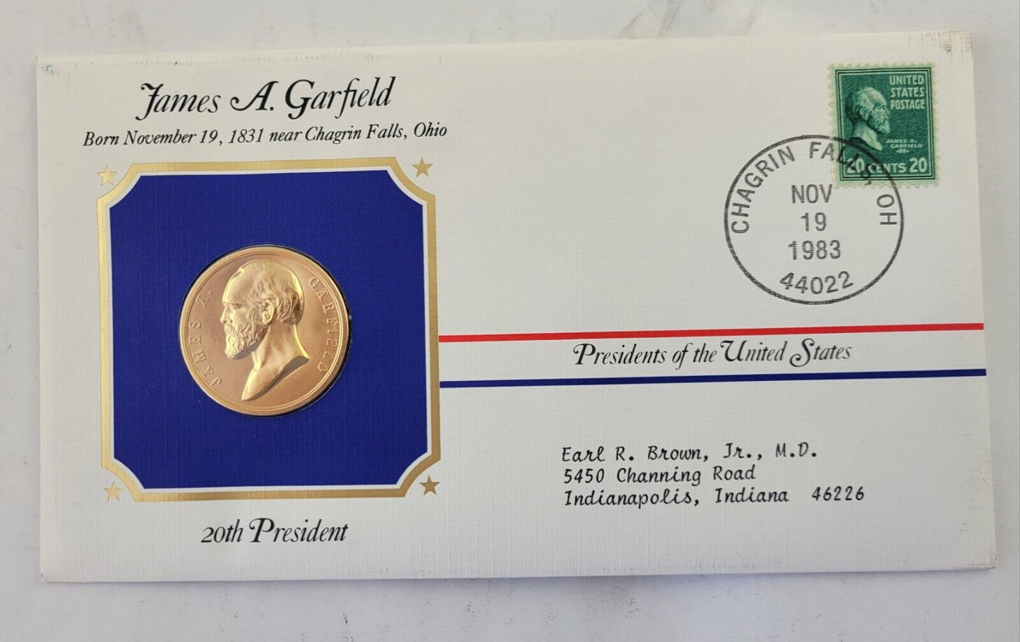 James Garfield Presidential Covers Medal Postal Commemorative Society Gold Plate