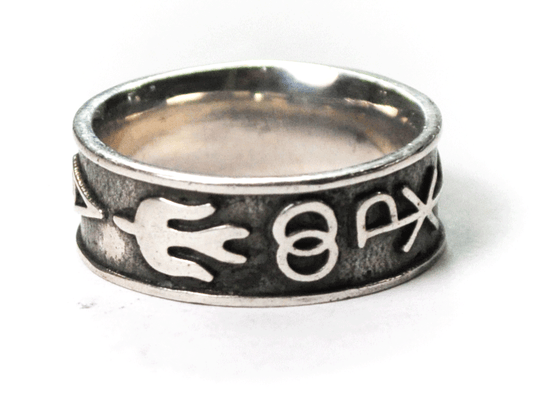 Sterling Silver Ichthys Dove Alpha Omega Chi Rho Storyteller Band 9mm Size 8