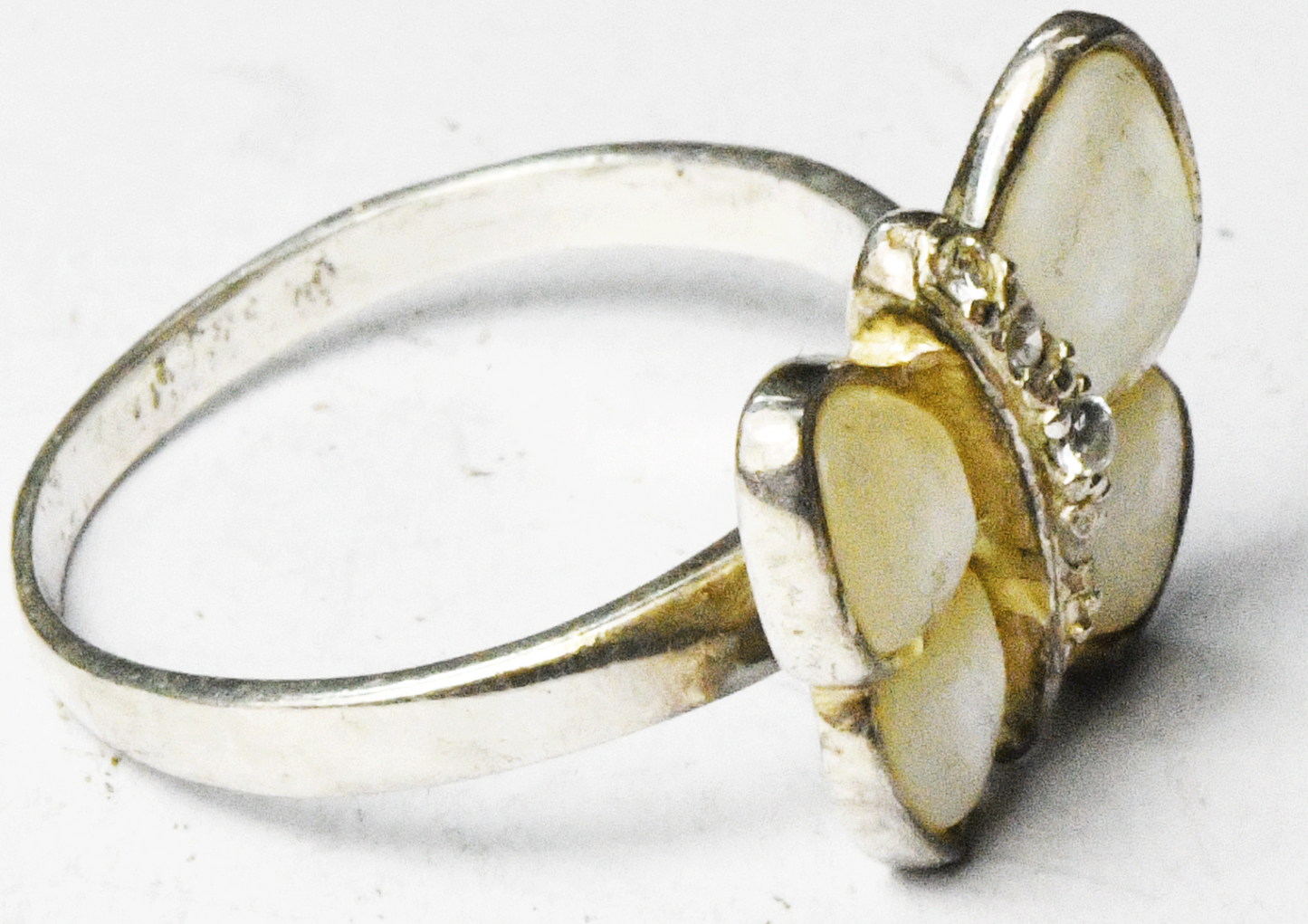 Sterling Silver MOP Wing CZ Butterfly 14mm Ring Size 9-1/4