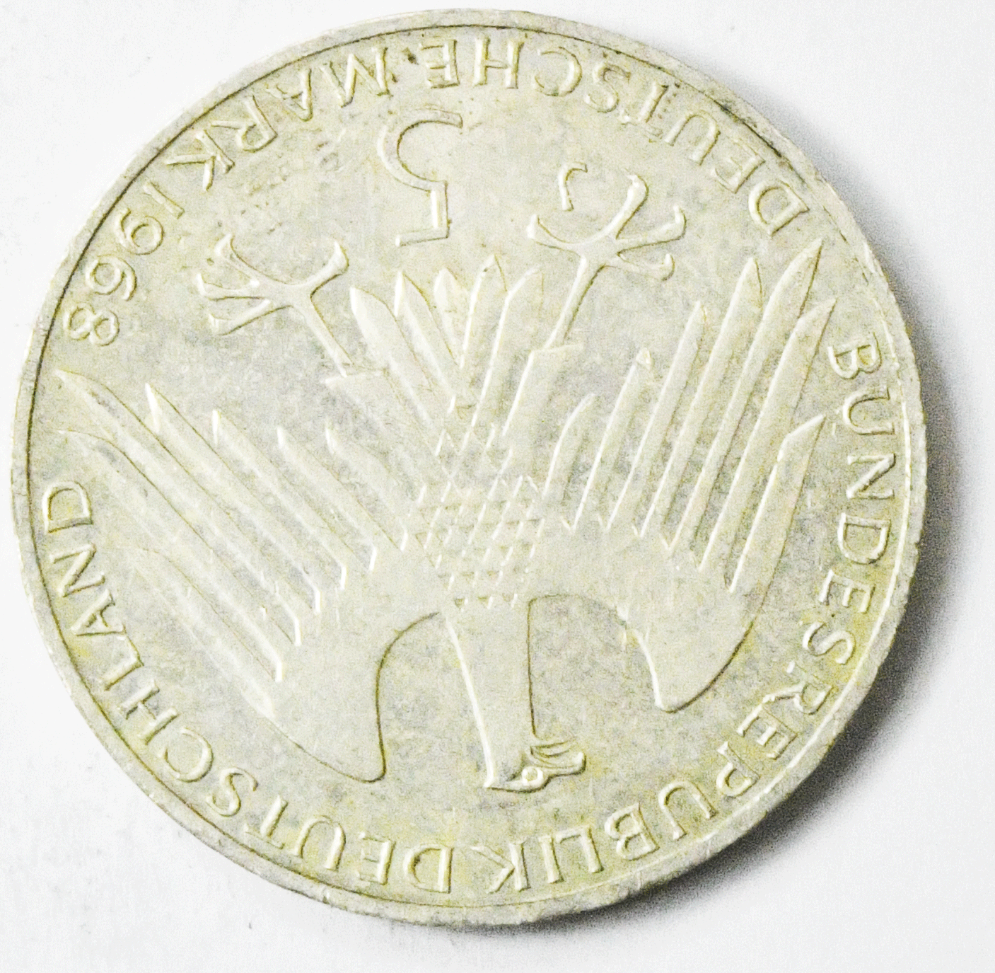 1968 J Germany Federal Republic 5 Five Mark Silver Coin KM#121