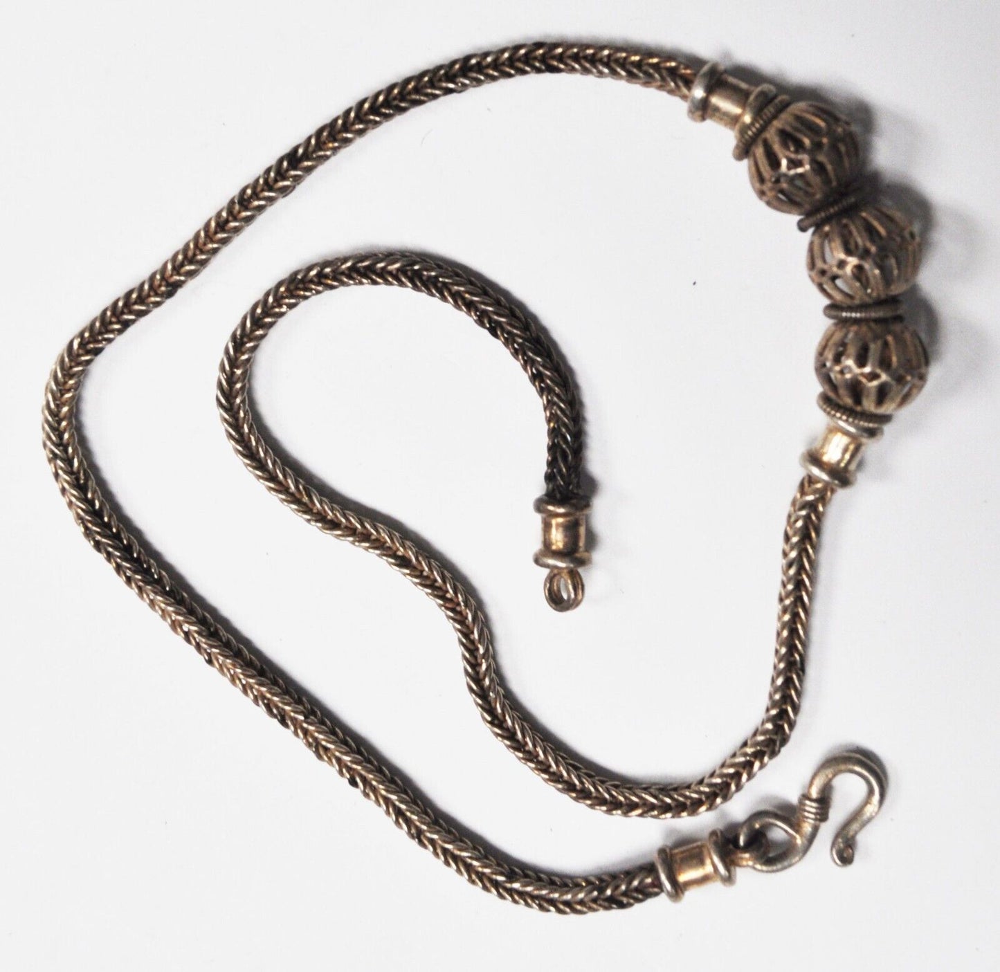 Sterling Silver Bali 3mm Wheat Chain 3 12mm Round Filigree Bead Necklace 18"