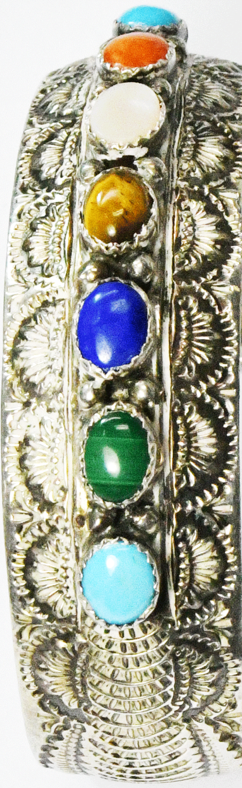 Wilbert Benally Sterling Multi Stone Row Cuff Rays 20mm Bracelet 7-1/4" Wrist