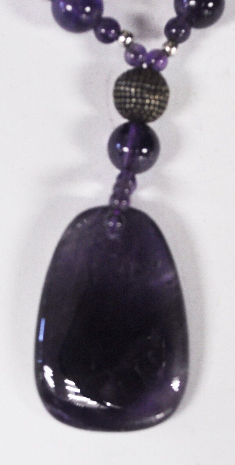 Sterling Silver Amethyst 35mm Pendant 12mm Double Bead Necklace 24"