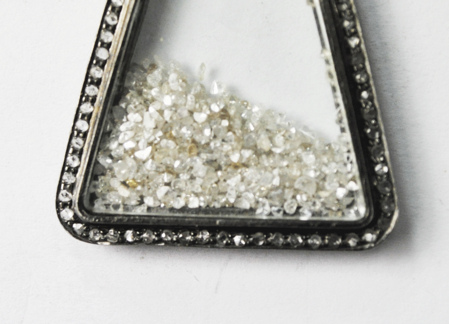 Sterling Silver Diamond Bezel Bale & Floating Triangle Pendant 27mm 2-1/2"