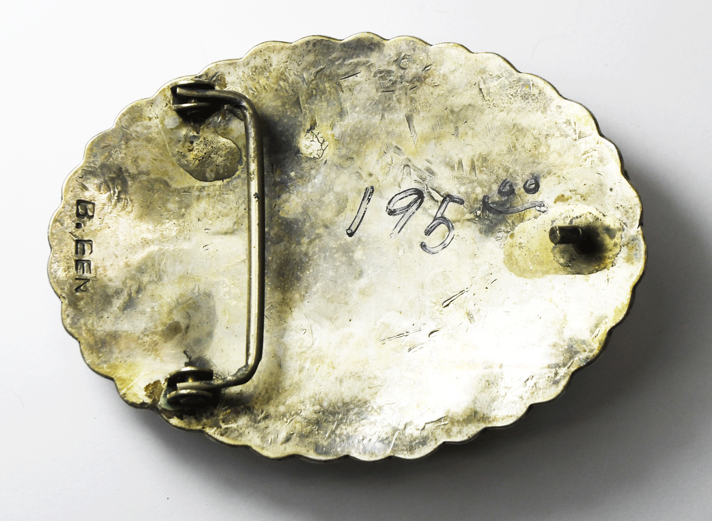 Sterling B. Een Turquoise Chunk Coral Chip Inlay Buckle 3.5" x 2.5" 36mm Belt