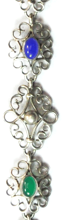 Sterling Silver Filigree Multi Color Stone Link Bracelet 17mm 7.5"