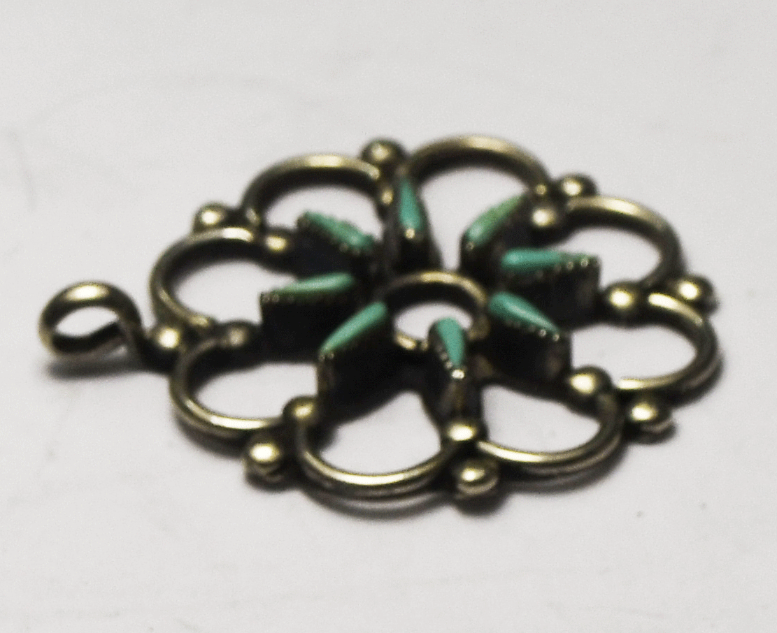 Sterling Turquoise Flower Snowflake Wire Petit Point Pendant 29mm x 25mm