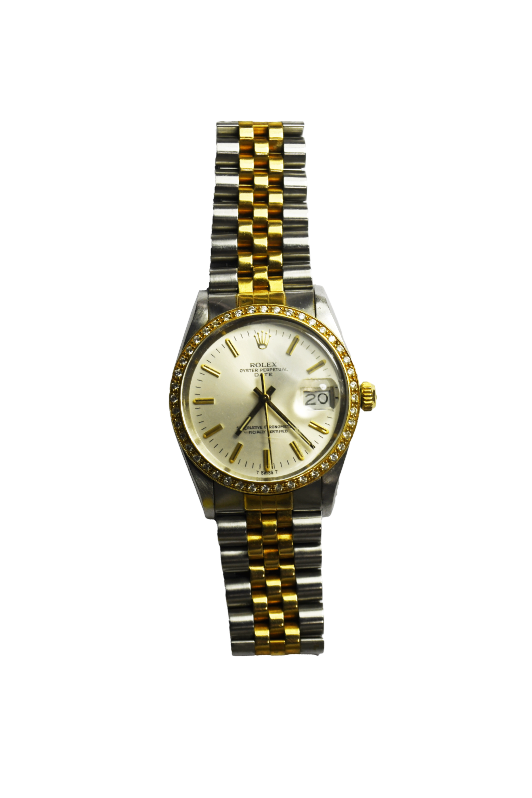 1986 Men's Rolex Datejust 15053 Silver Stick Dial 34mm Diamond Bezel 18k