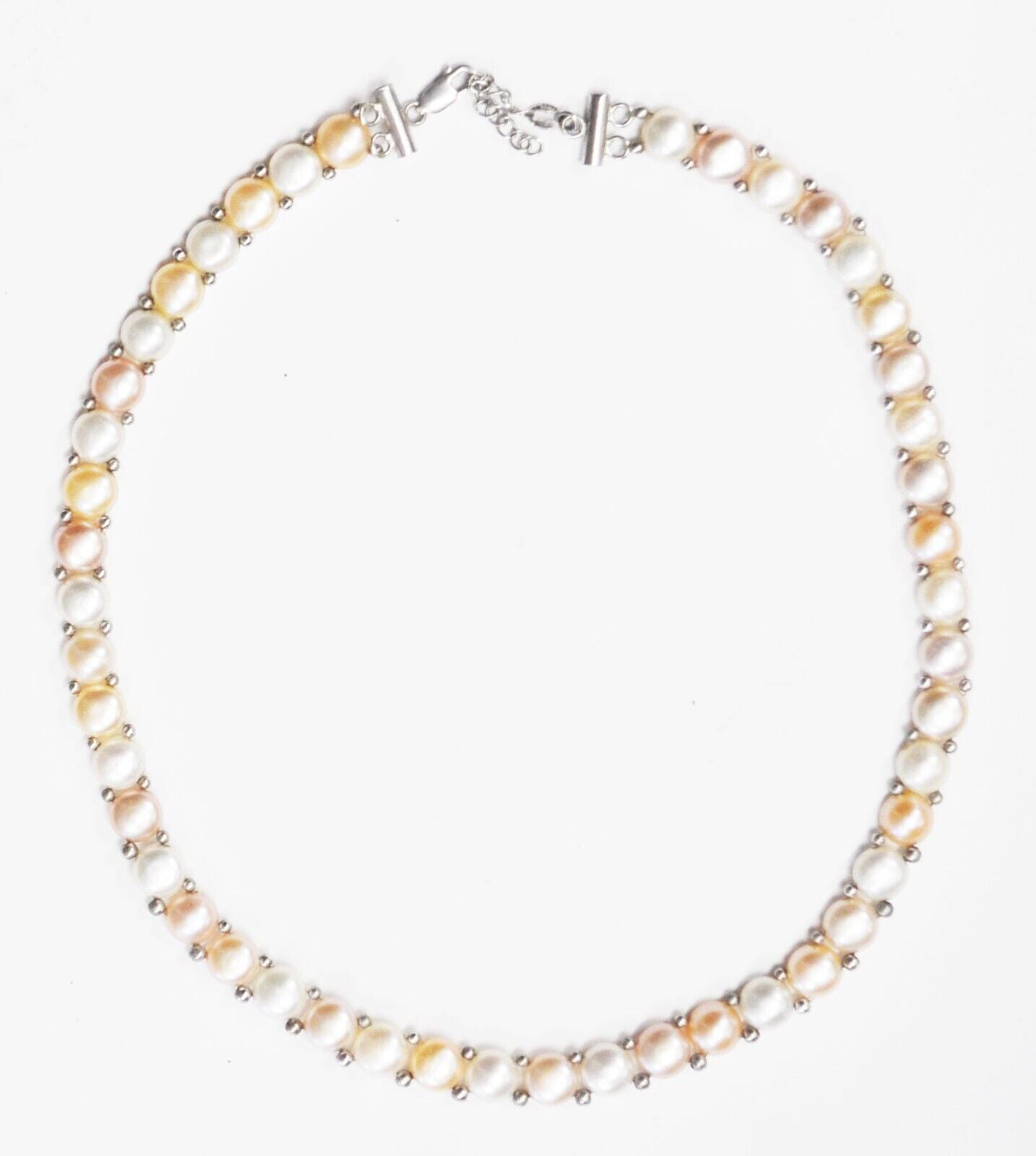 Sterling Silver Round Disc Pearl Multi Color Necklace 8mm 18"