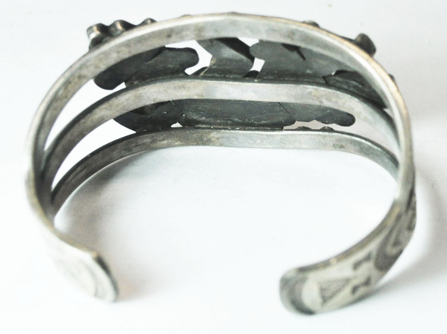 Sterling Silver Knifewing Inlay Rainbow Split Cuff Bracelet 36mm 7" Wrist