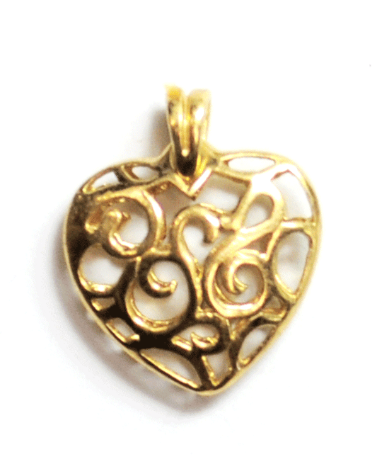 Sterling Silver Gold Tone Filigree Heart Pendant 22mm x 18mm x 5mm