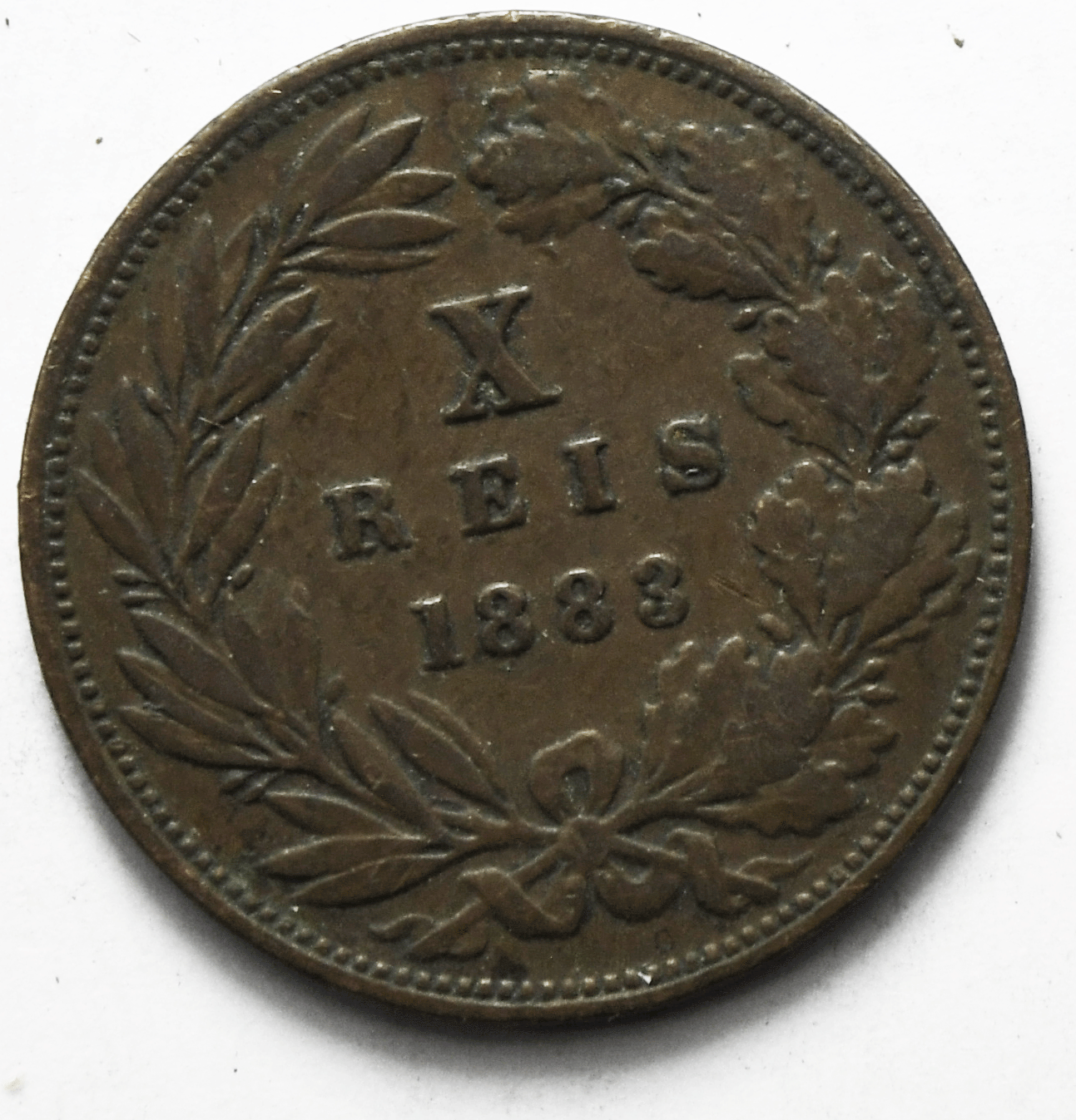 1883 Portugal 10 Ten Reis Bronze Coin KM# 526