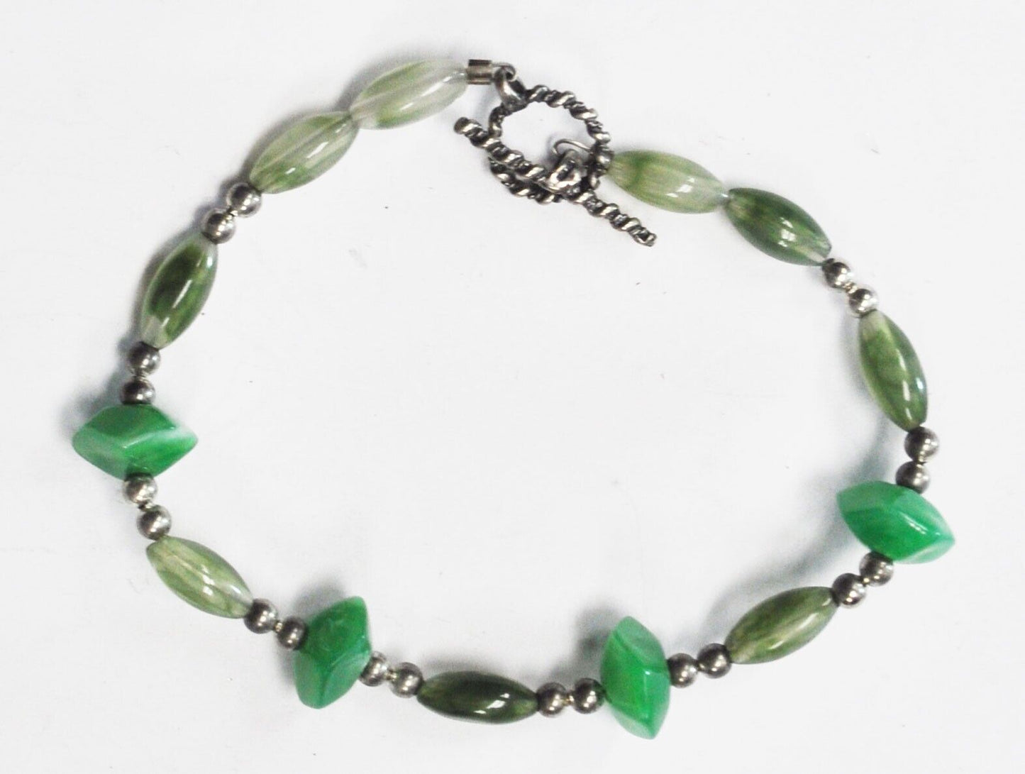 Sterling Silver Sunwest Green 11mm Jade Bead Toggle Bracelet 8"