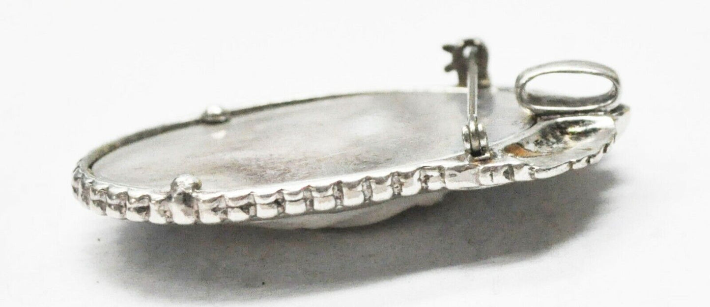 Sterling Silver Carolyn Pollack Blue Pottery Cameo Pendant 52mm x 34mm Brooch