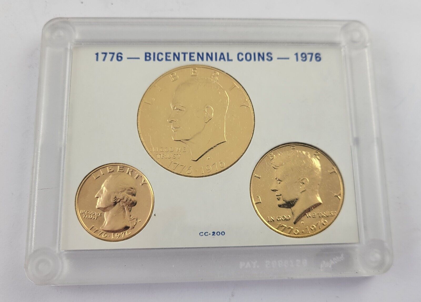 Merrick Mint 1976 Bicentennial Genuine Gold Plated & Prism Hologram JFK, IKE, Quarter U.S. 3-Coin Set Merrick Mint 1976 Bicentennial Genuine Gold Plated & Prism Hologram JFK, IKE, Quarter U.S. 3-Coin Set