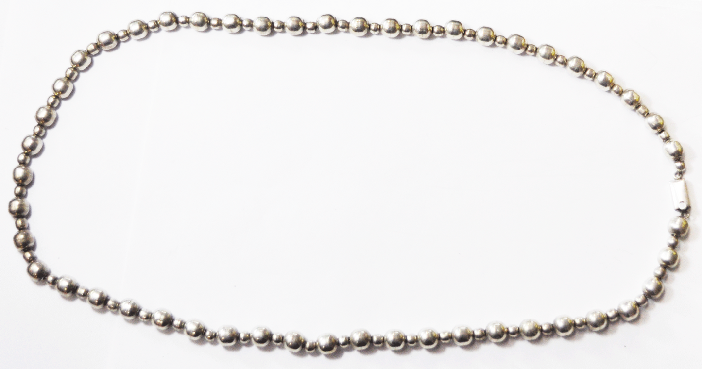 Long Sterling Silver Mexico TD-29 10mm Beaded 32" Chain Necklace Heavy