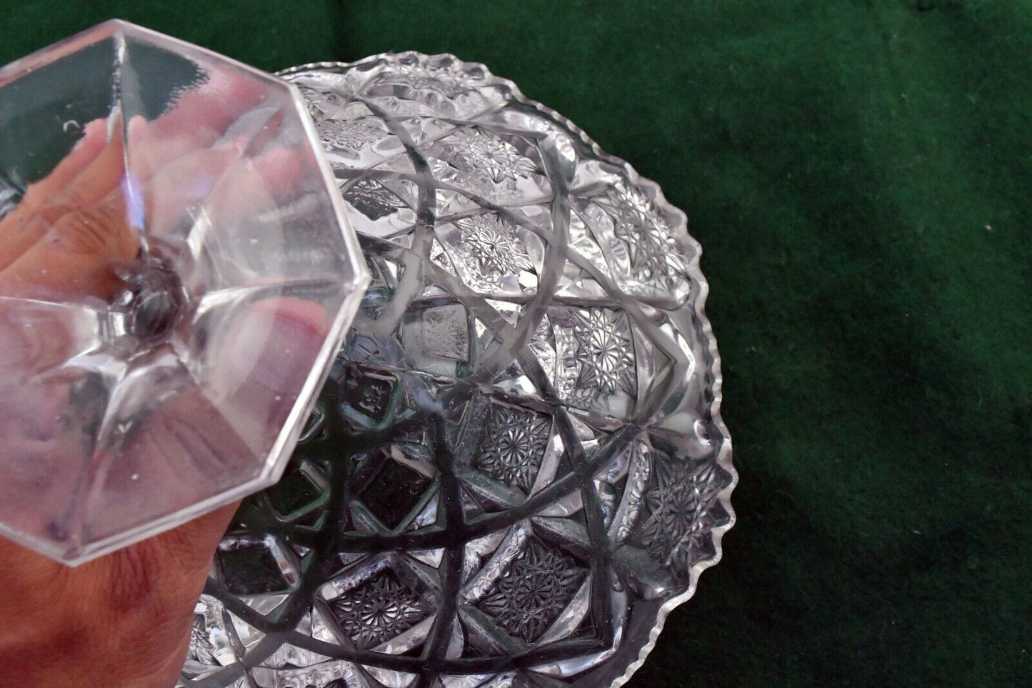 Vintage Bohemian Czech Style Molded Glass Footed Candy Nut Dish 7 1/2" x 5 1/4"