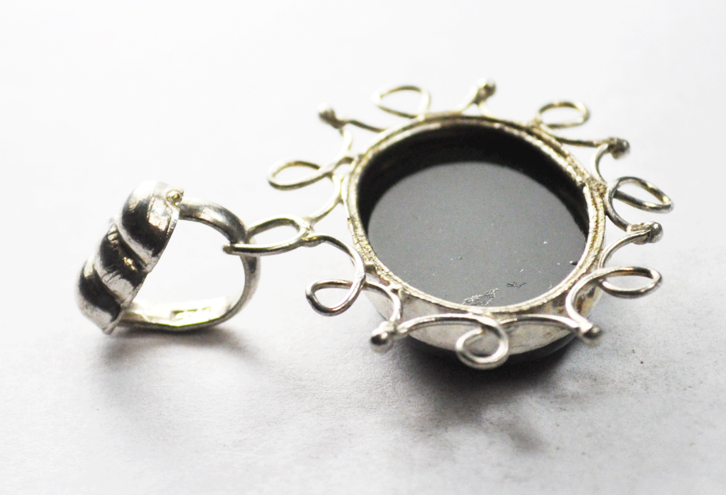 Sterling Silver Green Onyx Oval Spiral Triangle Halo Pendant 43mm x 40mm