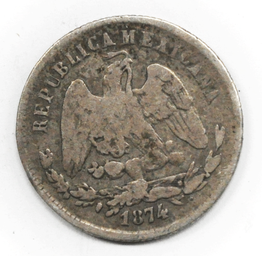 1874 Zs A Mexico Second Republic 25 Twenty Five Centavos KM# 406.9 Silver Coin