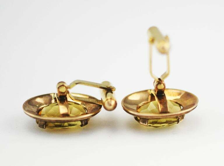 Vintage 10 Karat Yellow Gold Cufflinks with Natural Yellow Citrine Stones