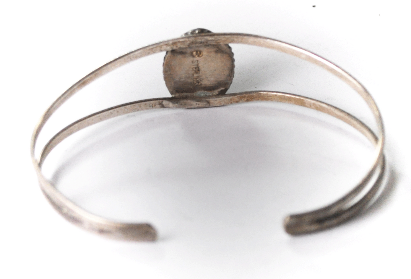 Sterling Silver Spit Cuff Green Malachite Bracelet 18mm 6-1/4" Spencer Signed S