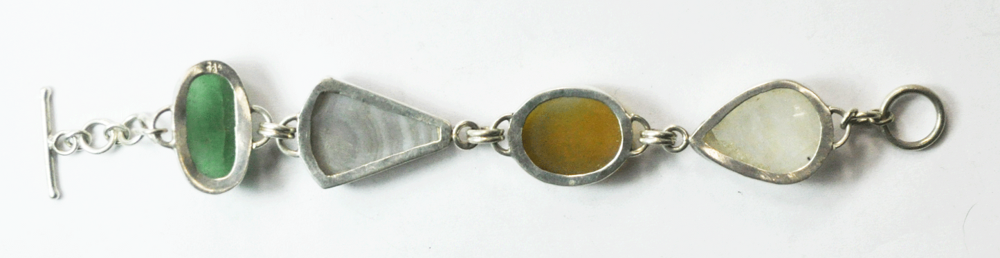 Sterling Silver 27mm Multi Gemstone Agate Chunk Chain Toggle Bracelet 7-1/4"