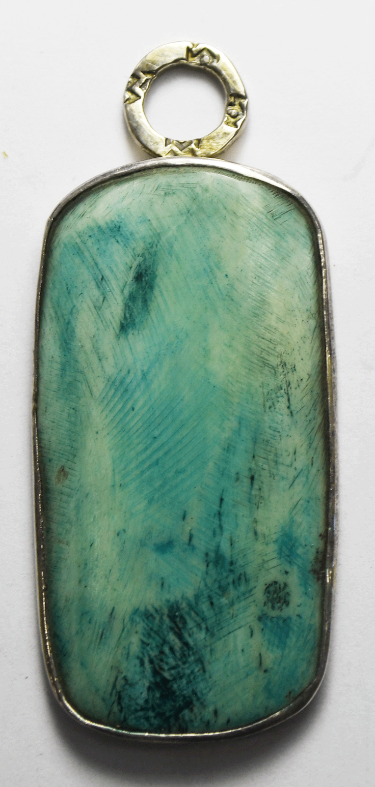 Sterling Silver Janice Lee Ripley Large Etched Turquoise Pendant 63mm x 28mm