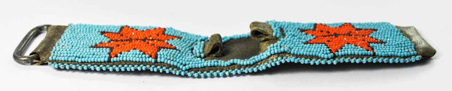 Leather Blue & Orange Small Beaded Watch Bracelet Wide Strap 41mm 8" 10mm Lugs