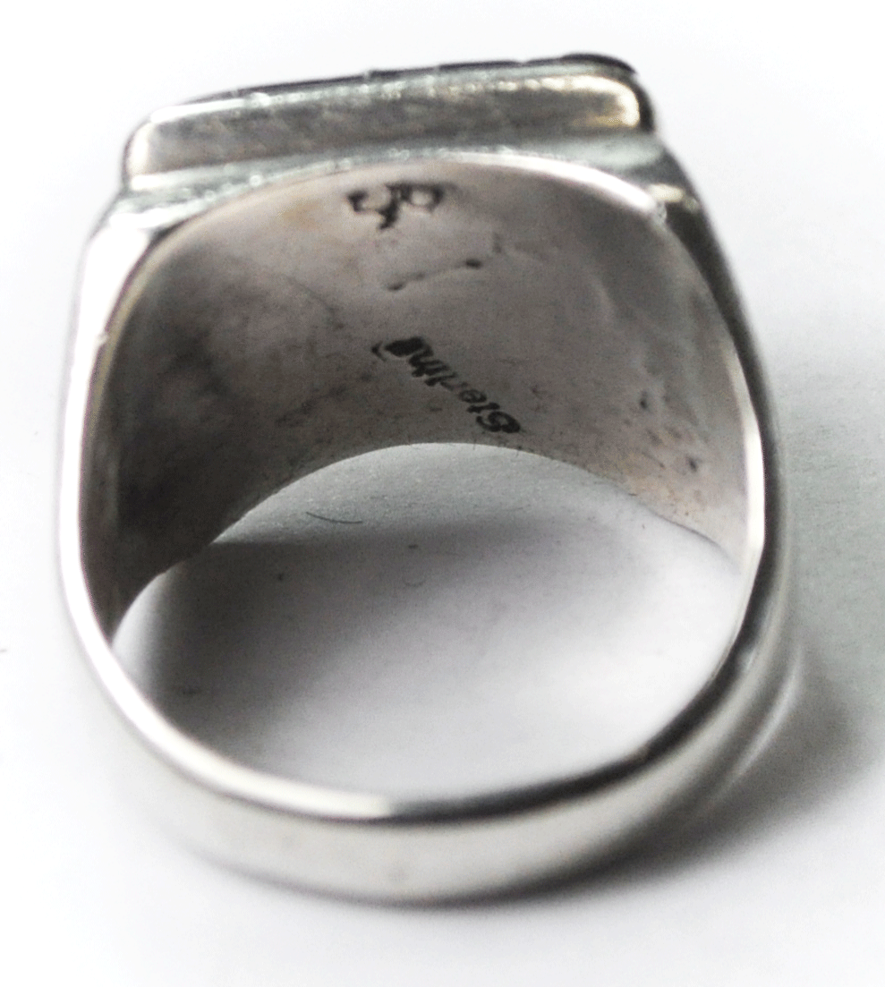 Sterling Silver Black Onyx Inlay Rectangle Ring 14mm Size 9