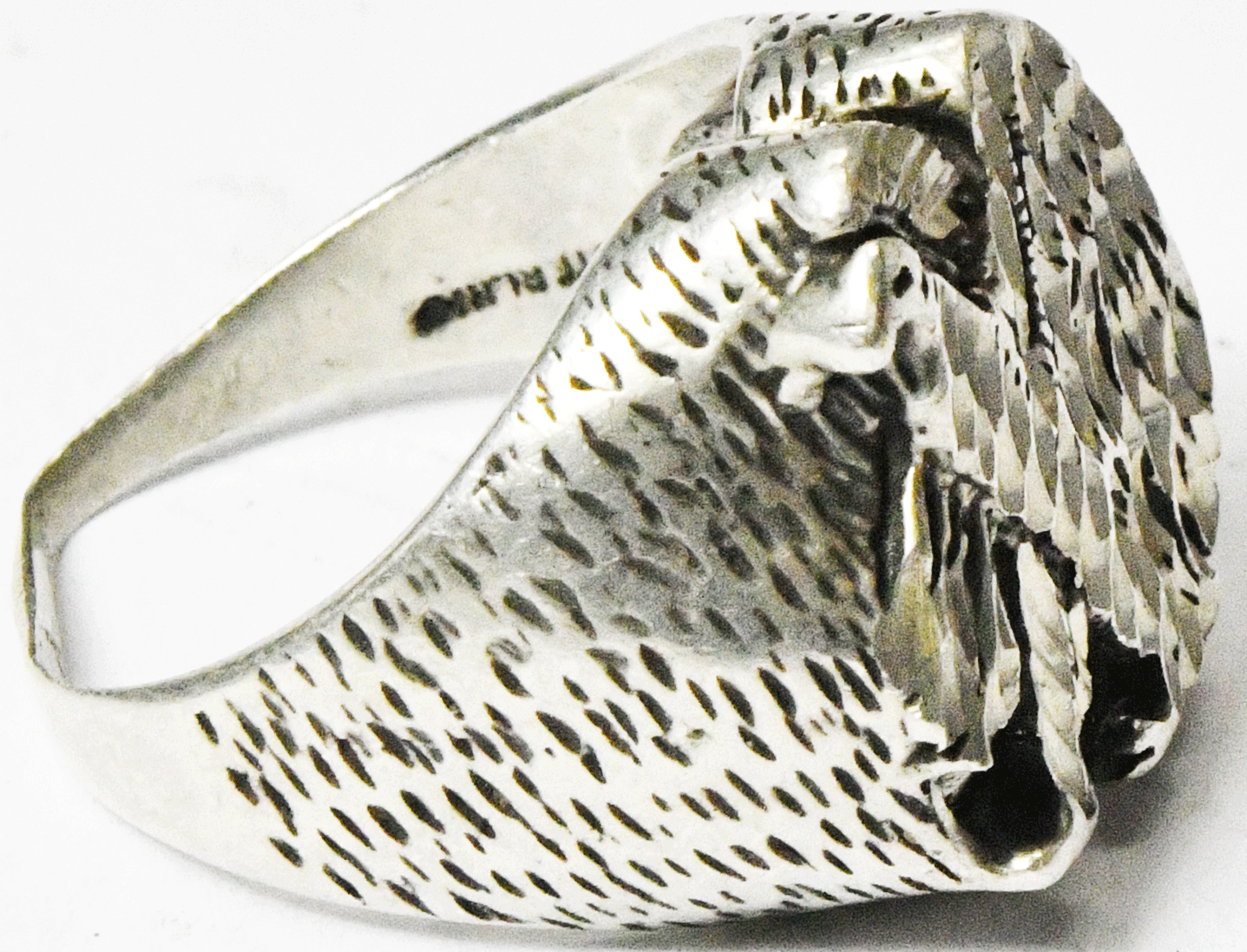 Sterling Silver Horse Head Diamond Cut Ring 18mm Size 9-1/4